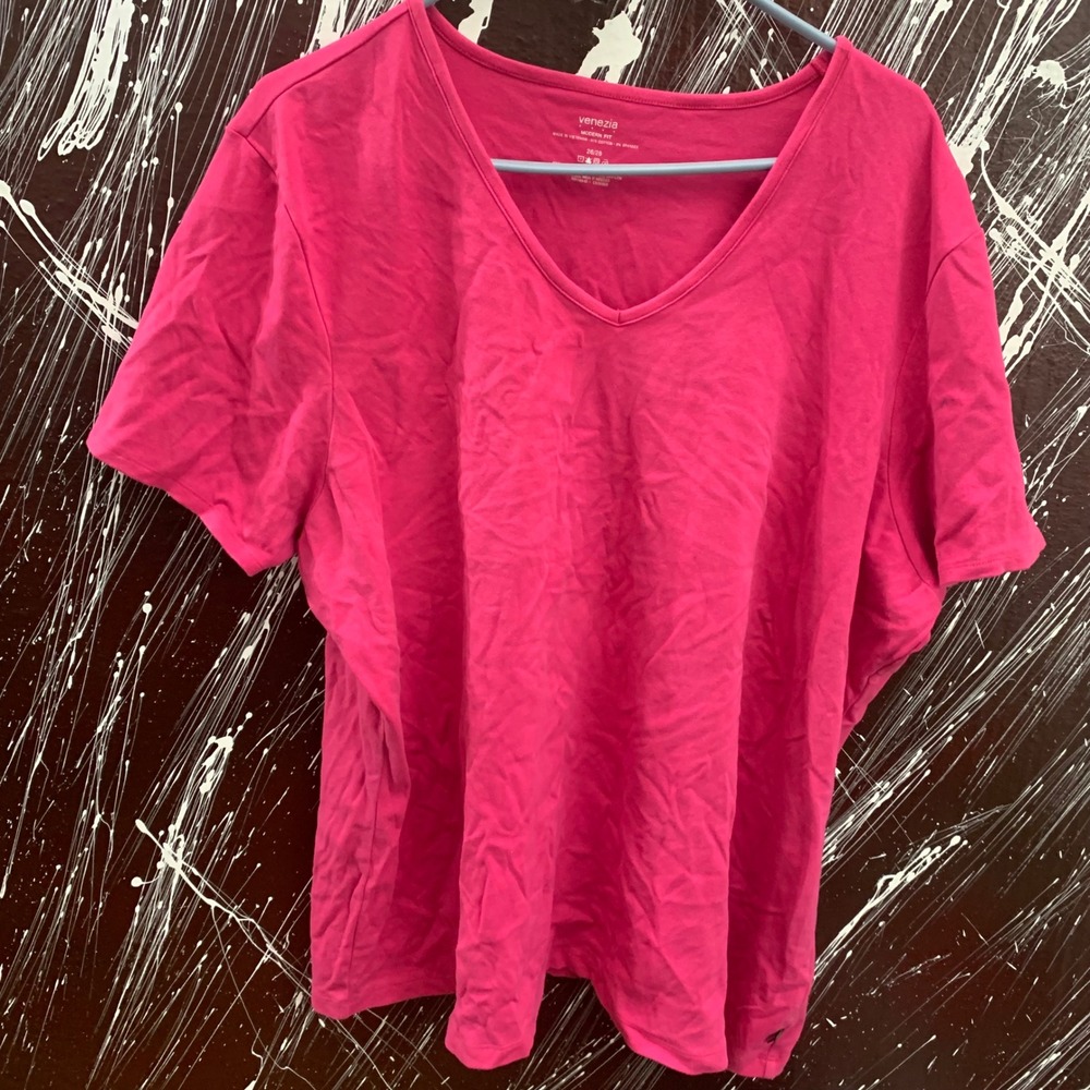 Venezia Modern Fit Pink V-Neck Short Sleeve T-Shirt Plus Size 26/28